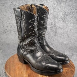 VTG Stewart Boot Co Distressed Western Moto Cowboy Boots Men's 9.5 E Black